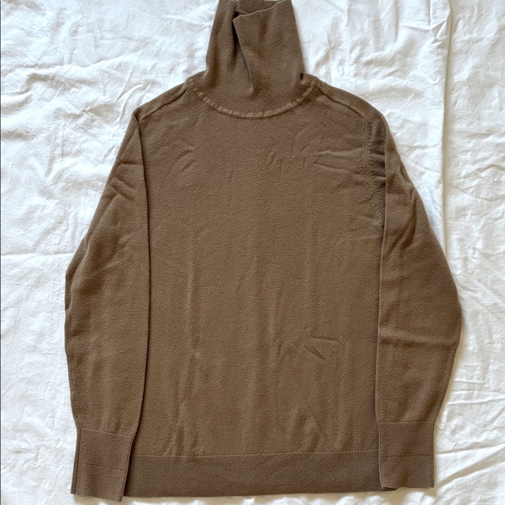 Everlane Heathered Camel Cashmere Turtleneck Sweater, Size Large